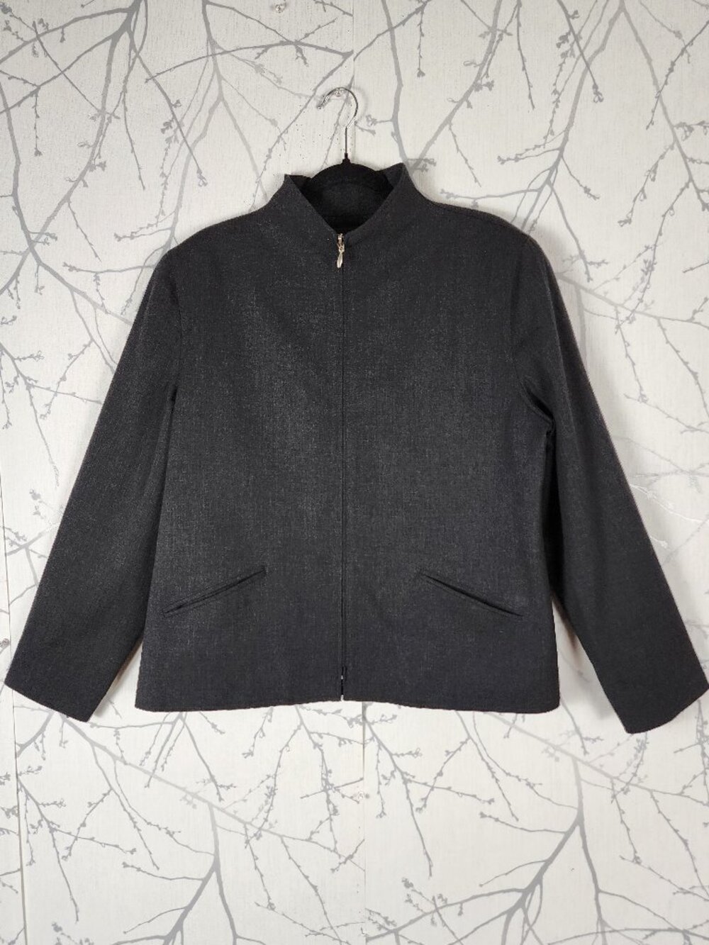 Lauren Ralph Lauren Gray Worsted Wool Full Zip High Neck Jacket